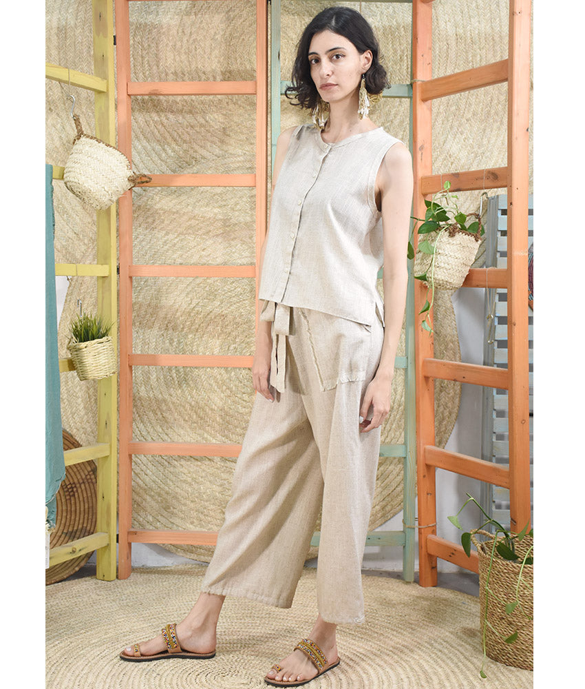 Beige Linen Pants made in Egypt & available in Jozee boutique