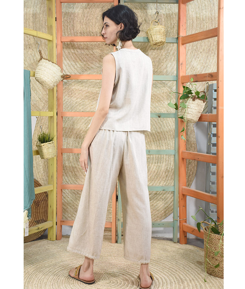 Beige Linen Pants made in Egypt & available in Jozee boutique