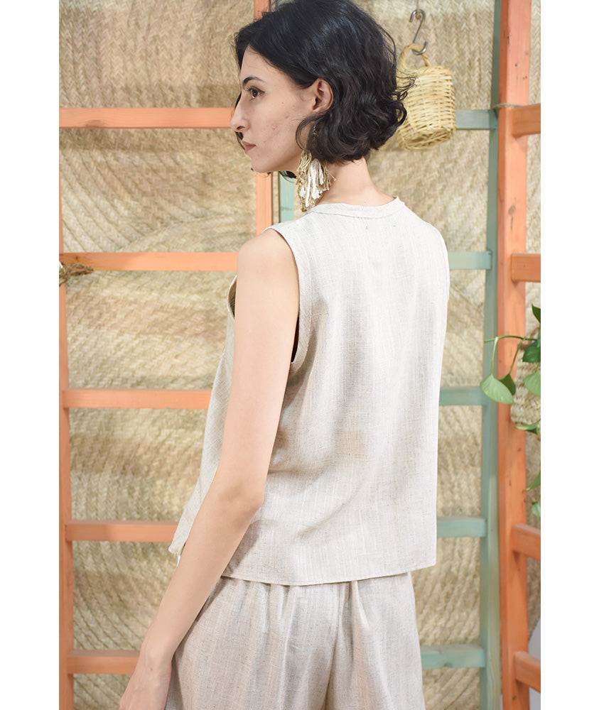 Beige Linen Top made in Egypt & available in Jozee boutique