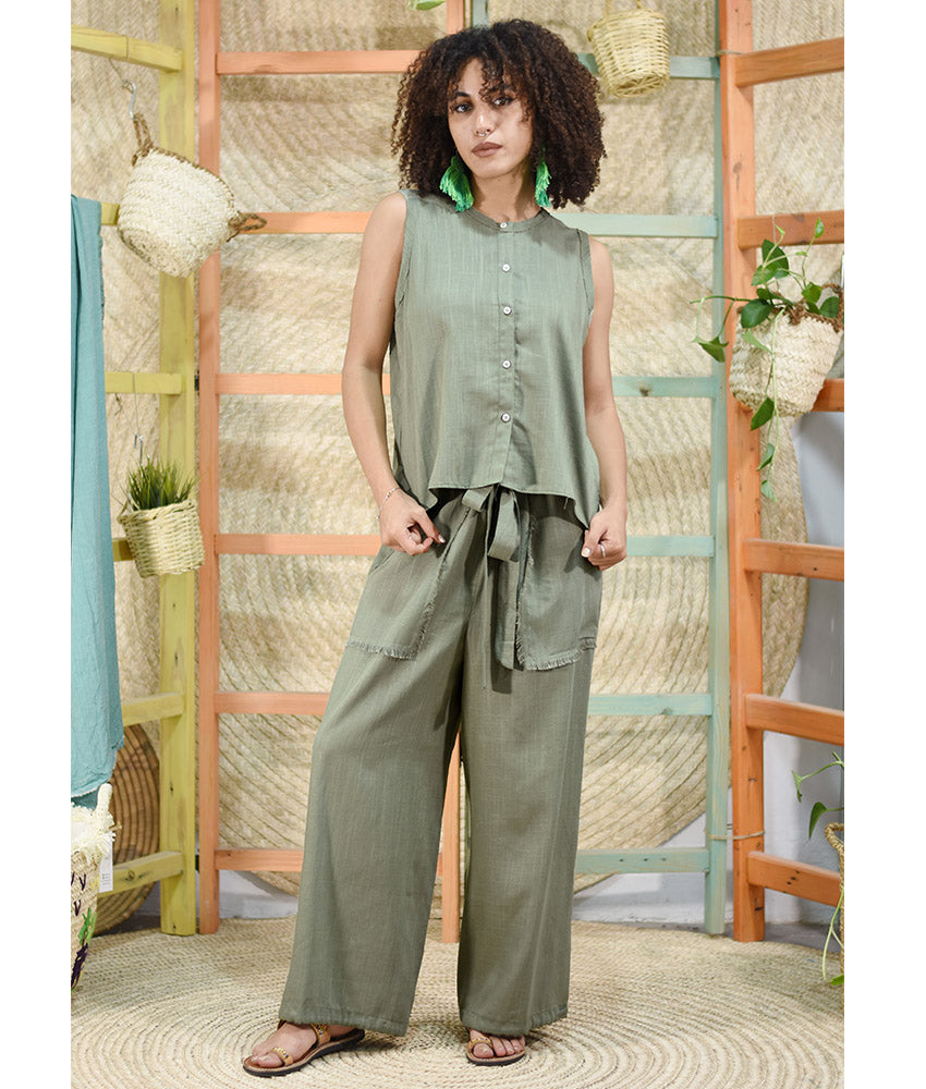 Olive green Linen Pants made in Egypt & available in Jozee boutique