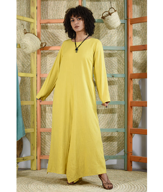 yellow Linen Tent Dress With Side Buttons handmade in Egypt & available at Jozee boutique
