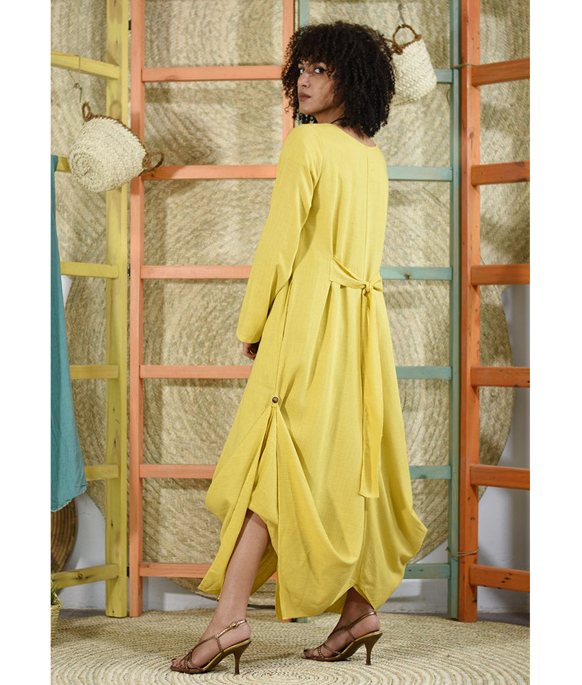yellow Linen Tent Dress With Side Buttons handmade in Egypt & available at Jozee boutique