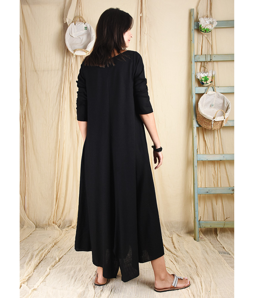 Black Linen Tent Dress - Long Sleeves (2 sizes) - Jozee Boutique