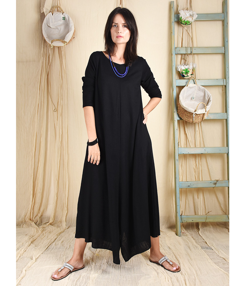 Black Linen Tent Dress - Long Sleeves (2 sizes) - Jozee Boutique