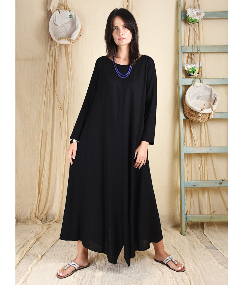 Black Linen Tent Dress - Long Sleeves (2 sizes) - Jozee Boutique