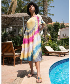 Blue and Purple Tie Dyed Ruffle Dress handmade in Egypt & available at Jozee Boutique.