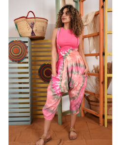 Pink Tie Dyed Cotton Gypsy Skirt/Dress handmade in Egypt & available at Jozee Boutique.Tie Dyed Linen Harem Pants with Removable Suspenders handmade in Egypt & available at Jozee Boutique.