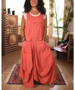 Coral pink Linen Sleeveless Salodress handmade in Egypt & available at Jozee boutique