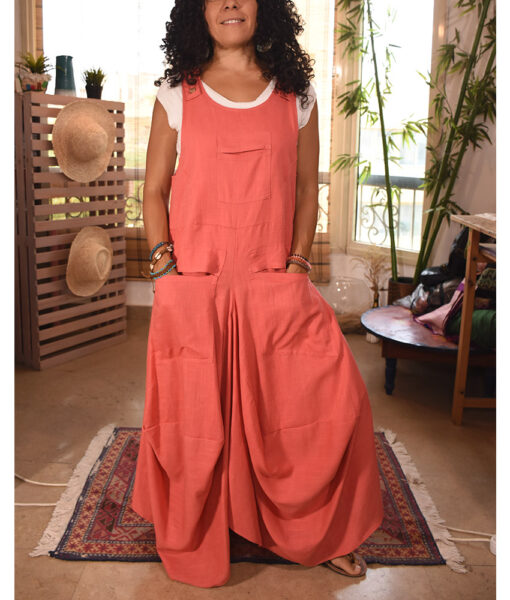 Coral pink Linen Sleeveless Salodress handmade in Egypt & available at Jozee boutique