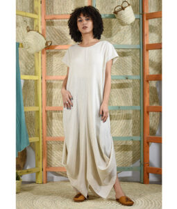 Beige Linen Tent Dress With Side Buttons handmade in Egypt & available at Jozee boutique