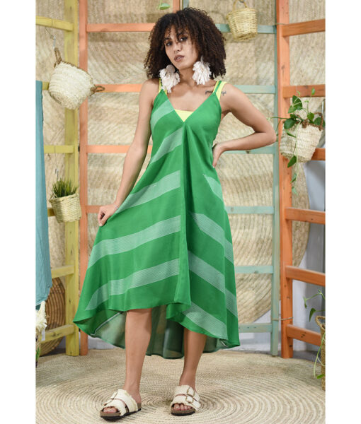 Shades of Green Backless Viscose Midi Dress made in Egypt & available in Jozee boutique