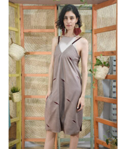 Dark beige & brown Adjustable Backless Viscose Midi Dress Handwoven Viscose Top made in Egypt & available in Jozee boutique