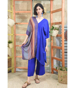 Multicolored & blue Handwoven Viscose midi Kaftan Handwoven Viscose Top made in Egypt & available in Jozee boutique