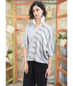 Light grey & black Handwoven Viscose Top made in Egypt & available in Jozee boutique