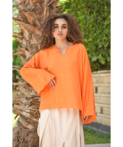 Orange Handwoven Viscose Top Handmade in Egypt & available in Jozee boutique