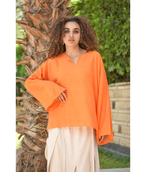 Orange Handwoven Viscose Top Handmade in Egypt & available in Jozee boutique