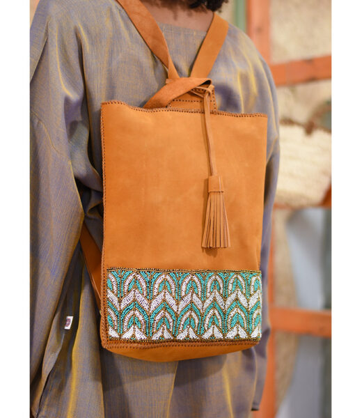 Camel Beaded Backpack handmade in Egypt & available at Jozee Boutique.