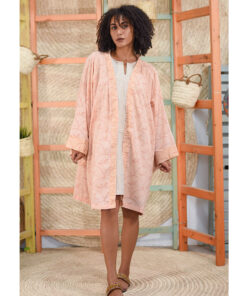 Saumon Block printed Cotton Kimono Handmade in Egypt & available at Jozee Boutique