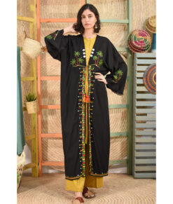 Black Siwa Embroidered Handwoven Linen Cardigan handmade in Egypt & available at Jozee boutique