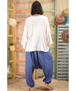 Off White Siwa Embroidered Linen Harem Pants - Jozee Boutique