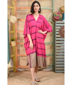 Fuchsia & brown Handwoven Viscose Long Kaftan Handwoven Viscose Top made in Egypt & available in Jozee boutique