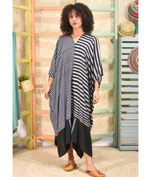 Grey & black Handwoven Viscose Long Kaftan Handwoven Viscose Top made in Egypt & available in Jozee boutique