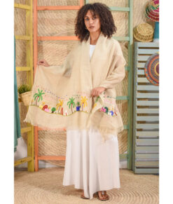 Beige Embroidered Linen Shawl handmade in Egypt & available at Jozee Boutique