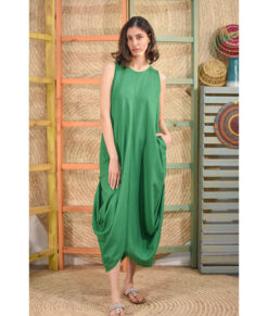 Green Linen Tent Dress With Side Buttons handmade in Egypt & available at Jozee boutique