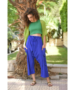 Electric Blue Linen Baggy Harem Pants handmade in Egypt & available in Jozee Boutique