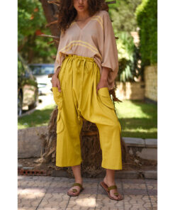 Mustard Linen Baggy Harem Pants handmade in Egypt & available in Jozee Boutique