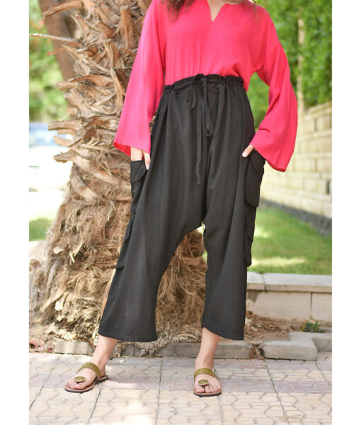 Black Linen Baggy Harem Pants handmade in Egypt & available in Jozee Boutique