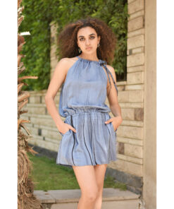 Grey Adjustable Viscose Short Jumpsuit handmade in Egypt & available in Jozee boutique