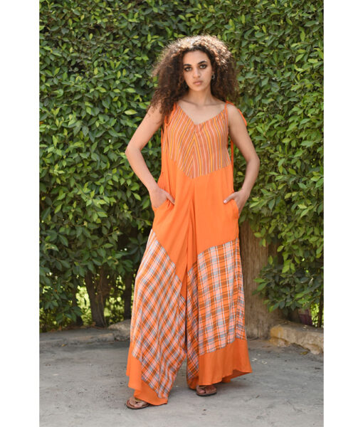 Orange Flowy Jumpsuit/Dress handmade in Egypt & available at Jozee boutique