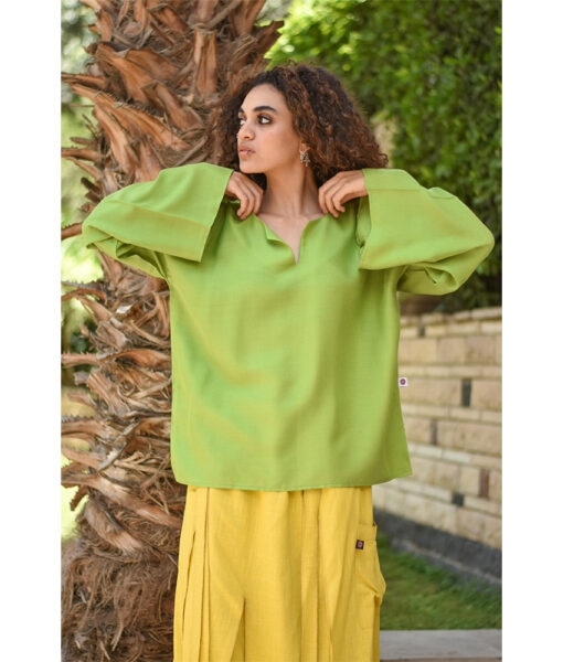 Apple Green Handwoven Viscose Top Handmade in Egypt & available in Jozee boutique