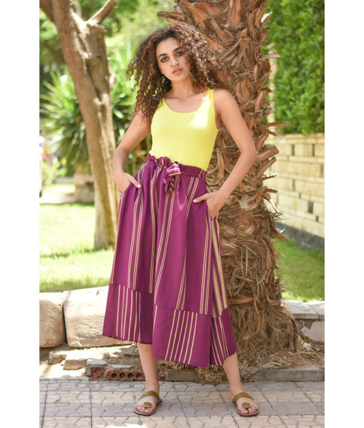 Purple & Yellow Viscose Skirt handmade in Egypt & available in Jozee boutique