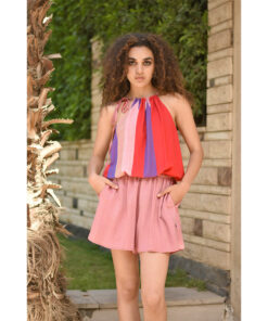 Multicolored Adjustable Viscose Short Jumpsuit handmade in Egypt & available in Jozee boutique