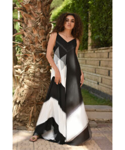 Black & White Flowy Jumpsuit/Dress handmade in Egypt & available at Jozee boutique