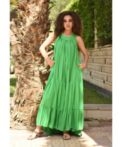 Green Flowy Viscose Dress handmade in Egypt & available in Jozee boutique