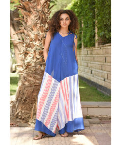 Blue & White Flowy Jumpsuit/Dress handmade in Egypt & available at Jozee boutique