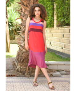 Multicolored Viscose Midi Sleeveless Dress Handmade in Egypt & available in Jozee boutique