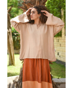 Beige Handwoven Viscose Top Handmade in Egypt & available in Jozee boutique