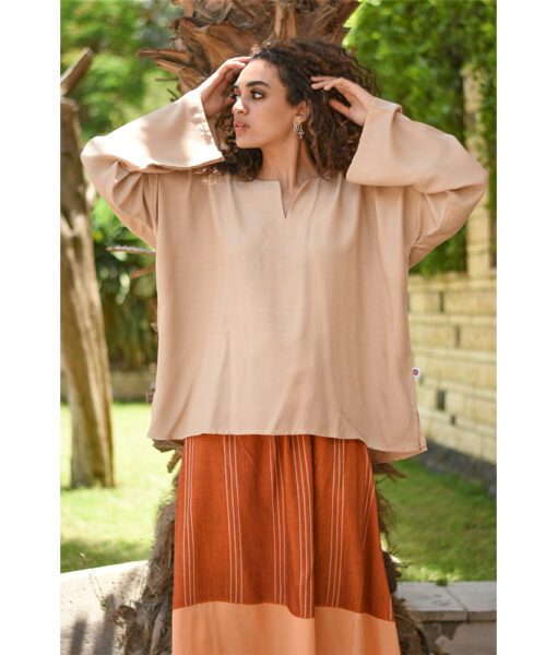 Beige Handwoven Viscose Top Handmade in Egypt & available in Jozee boutique