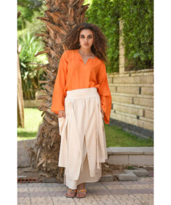 Beige Linen Slices Skirt handmade in Egypt & available at Jozee boutique