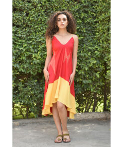 Red & Yellow Backless Viscose Midi Dress made in Egypt & available in Jozee boutique