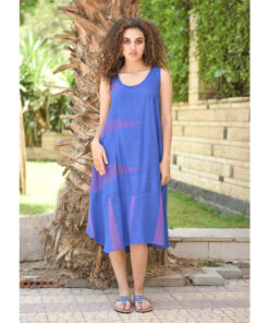 Blue and Fuschia Viscose Midi Sleeveless Dress Handmade in Egypt & available in Jozee boutique