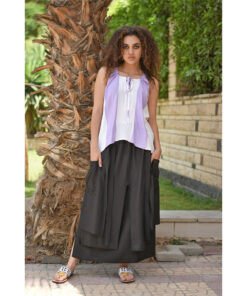 Black Linen Slices Skirt handmade in Egypt & available at Jozee boutique