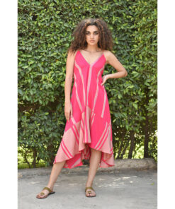 Fuchsia & Beige Backless Viscose Midi Dress made in Egypt & available in Jozee boutique