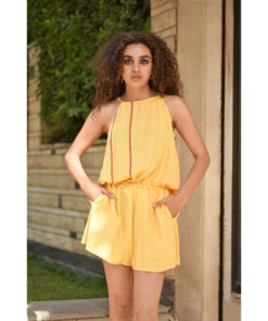 Yellow Adjustable Viscose Short Jumpsuit handmade in Egypt & available in Jozee boutique