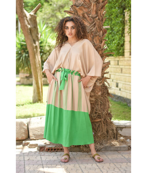 Green & Beige Viscose Skirt handmade in Egypt & available in Jozee boutique