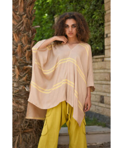 Beige & Yellow High-Low Viscose Top Handwoven Viscose Top Handmade in Egypt & available in Jozee boutique